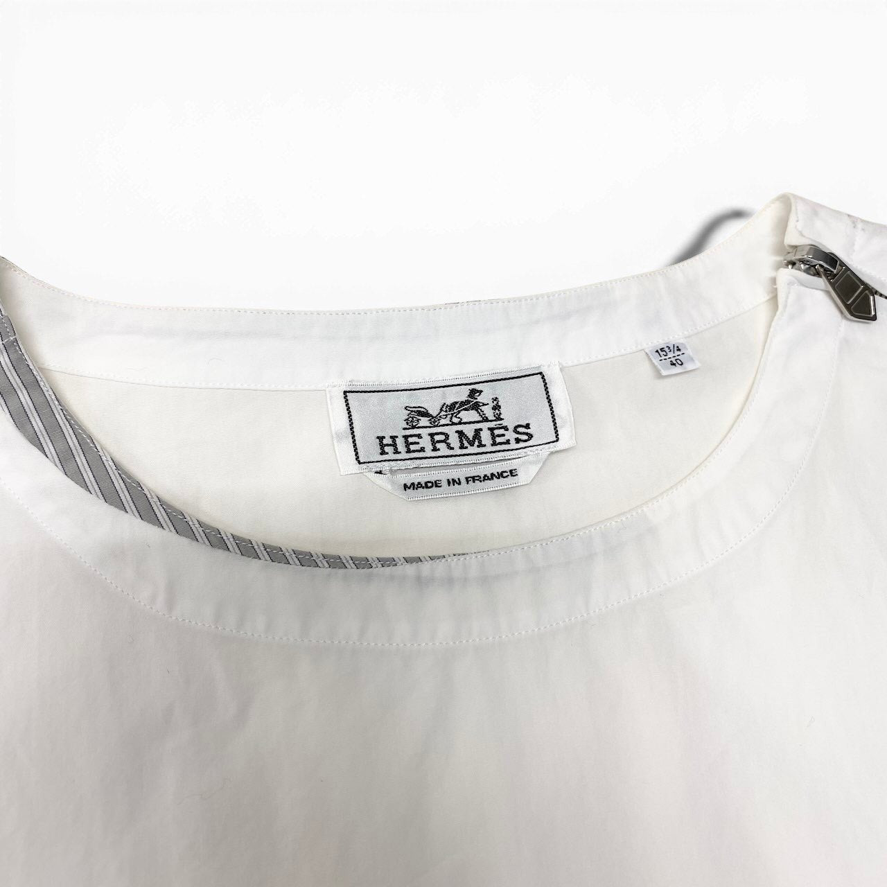 91g24 HERMES エルメス 半袖シャツブラウス コットンカットソー フランス製 15 3/4 40 サイズ ホワイト コットン100％ メンズ 男性用u02t