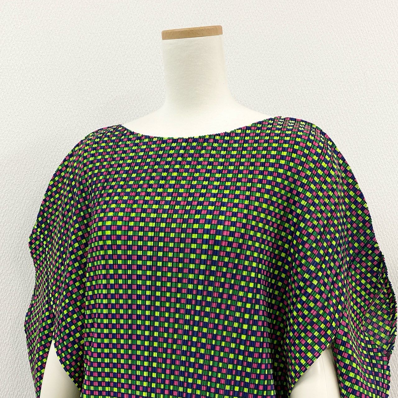 Aa7 【美品】 PLEATS PLEASE プリーツプリーズ イッセイミヤケ 変形トップス ポンチョ ジオメトリックプリント チェック柄 PP03-FK363 マルチカラー レディース 女性用k02i