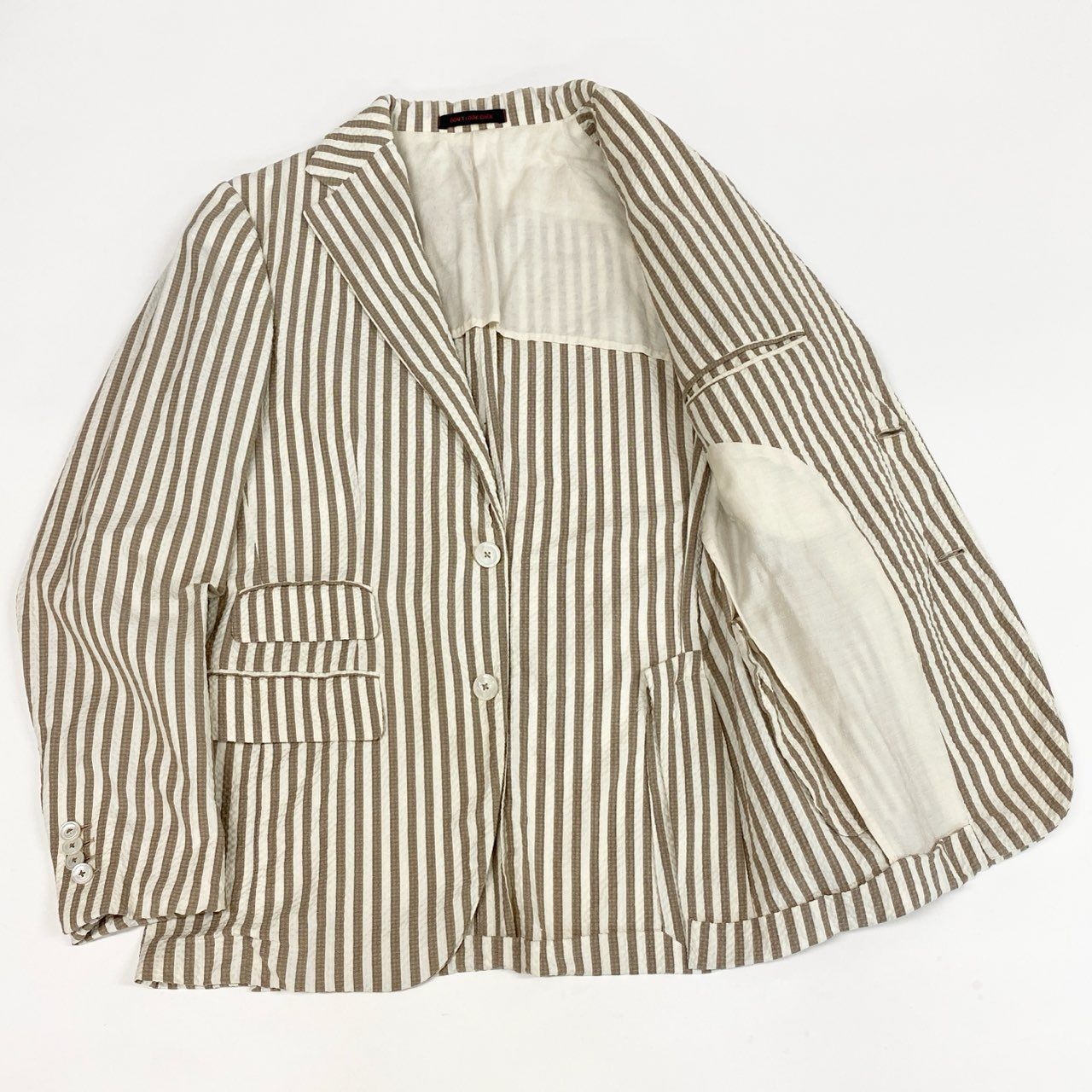 49L9 THE GIGI ザジジ テーラードジャケット サマージャケット シアサッカー 42 ホワイト ブラウン メンズ 紳士服u02t