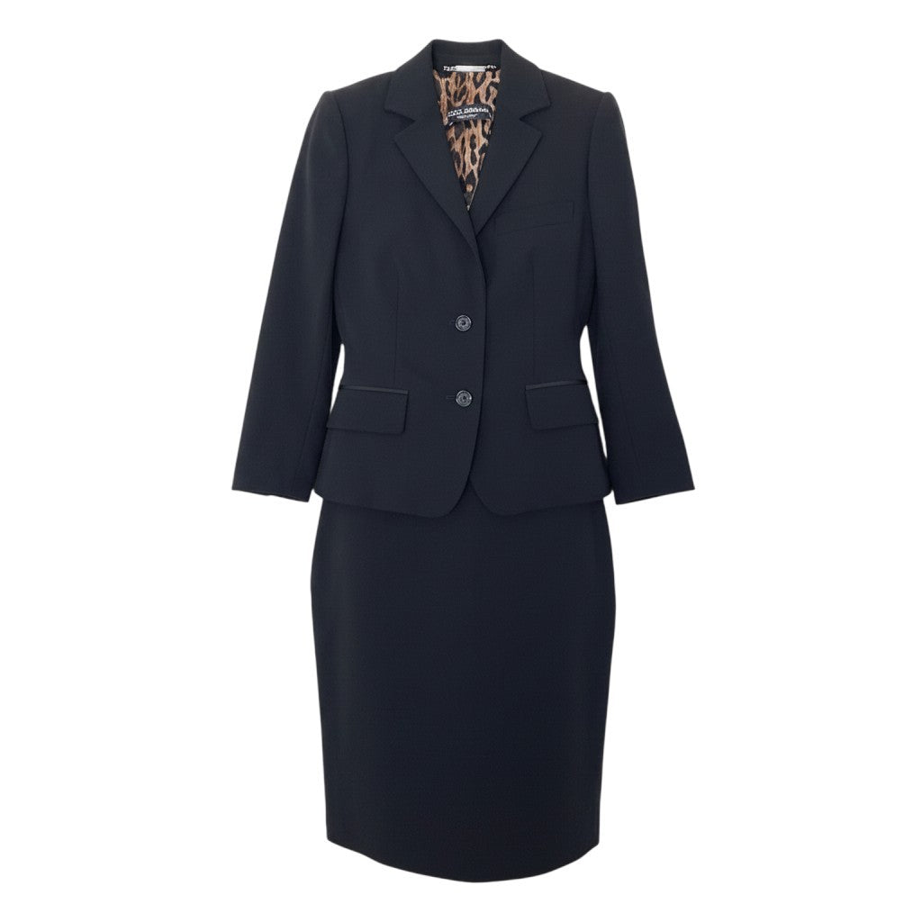 Ef9 【美品】DOLCE＆GABBANA スカートセットアップ ジャケット タイトスカート レオパード イタリア製 36サイズ ブラック レディース 女性用u02t