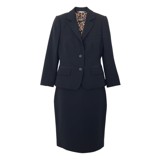 Ef9 【美品】DOLCE＆GABBANA スカートセットアップ ジャケット タイトスカート レオパード イタリア製 36サイズ ブラック レディース 女性用u02t
