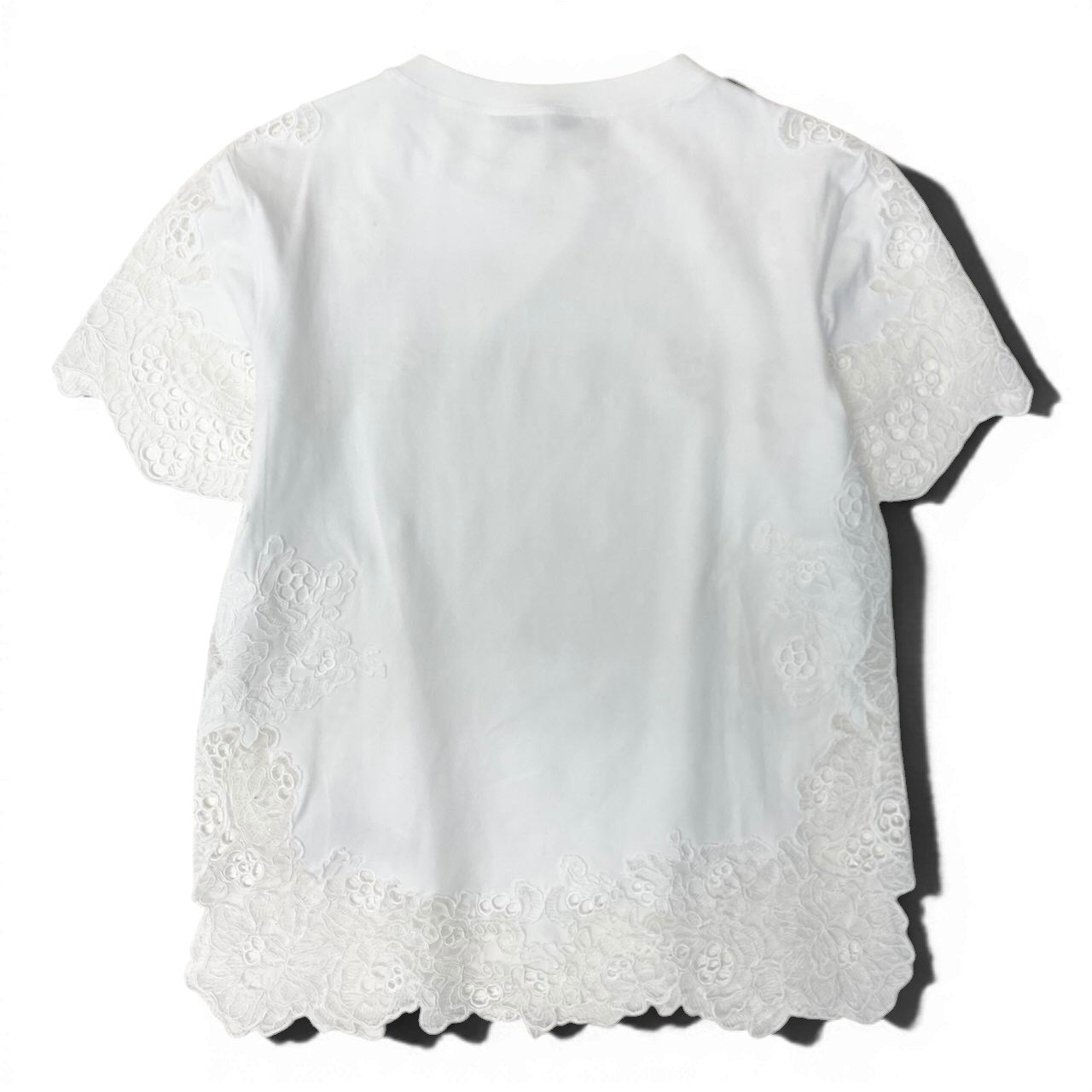 23e11【美品】ERMANO SCERVINO エルマノシェルビーノ 花柄レース半袖Tシャツ カットソー ストレッチ トップス 42サイズ ホワイト レディース 女性用t18r