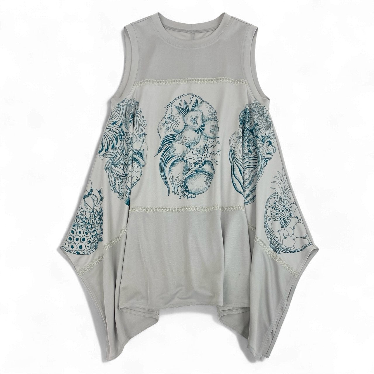 45k26 《美品》 TOKUKO 1er VOL トクコプルミエヴォル ノースリーブワンピース フレアワンピース イラストプリント○ レディース 女性用 9 グレーu02t