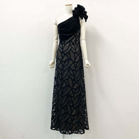 62g18 《現行》定価￥179.300 TADASHI SHOJI タダシショージ ワンショルダー ベルベットロングドレス CGT23478LJ 0 ブラック シェニール スパンコール刺繍 ワンピース