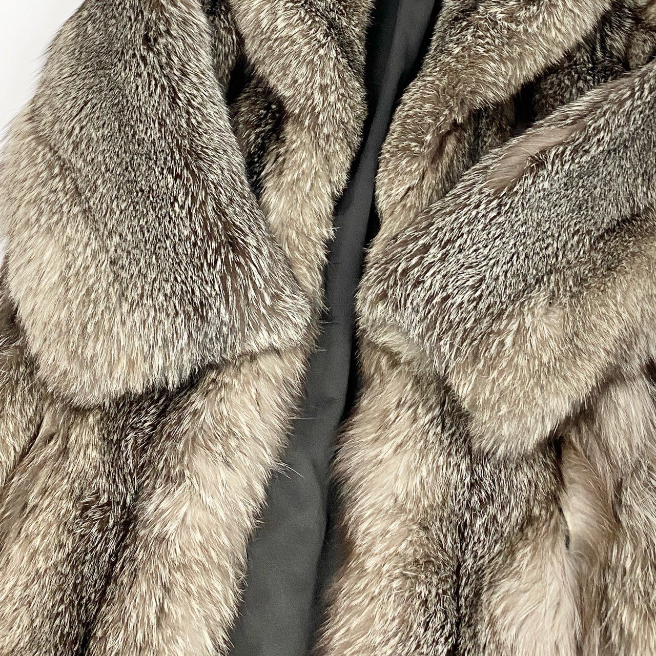 71a15 希少デザイン 極厚 シルバーフォックス 超ロングコート 丈120cm サイズF 茶系 本毛皮 Fox Fur Long Coatt18r