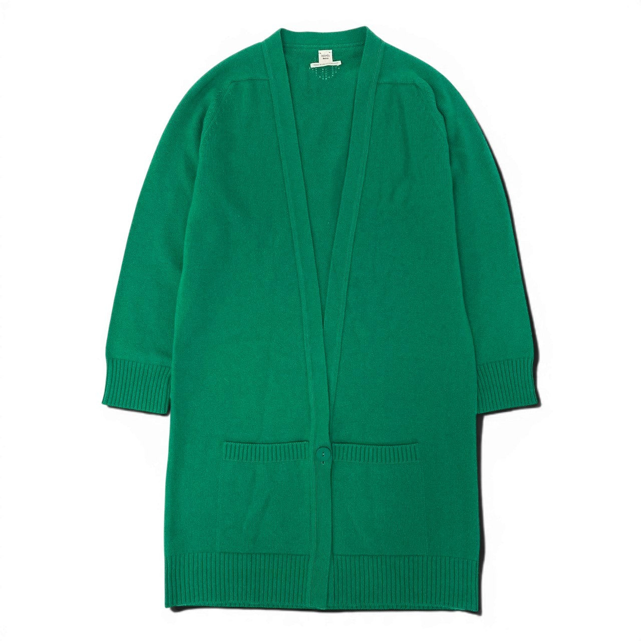Ed15 HERMES エルメス Hロゴ カシミヤ100％ ロングカーディガン H Logo Cashmere Long Cardigan Green サイズ40 グリーンt18r