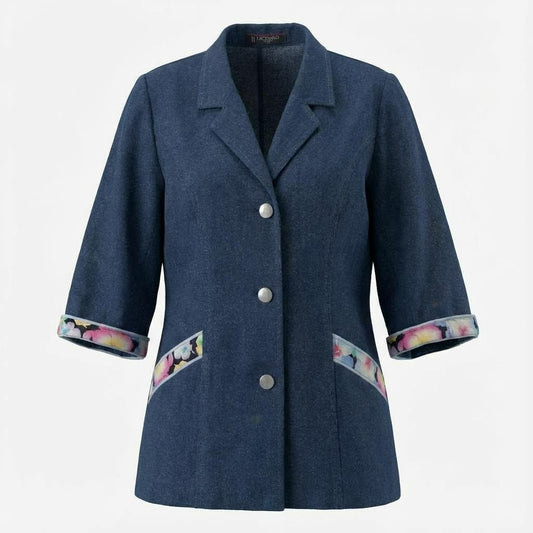 26a26 LEONARD FASHION レオナールファッション デニムジャケット 花柄プリント ライトアウター 13 ブルー レディース 女性用o07t