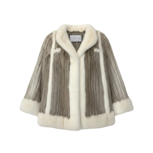 93h9 GRAMORLY 希少デザイン パールミンク  ファーコート サイズ9 ホワイト × 茶系 本毛皮 Pearl Mink Fur Coatt18r