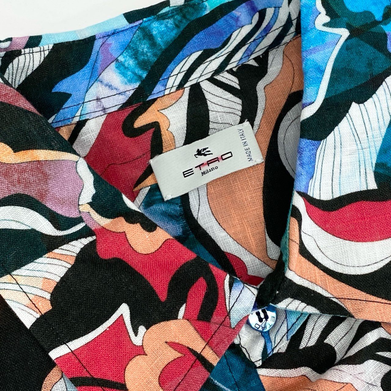 14h29 ETRO エトロ 長袖シャツ リネンシャツ ロングスリーブ 総柄 42サイズ マルチカラー メンズ 男性用k02i