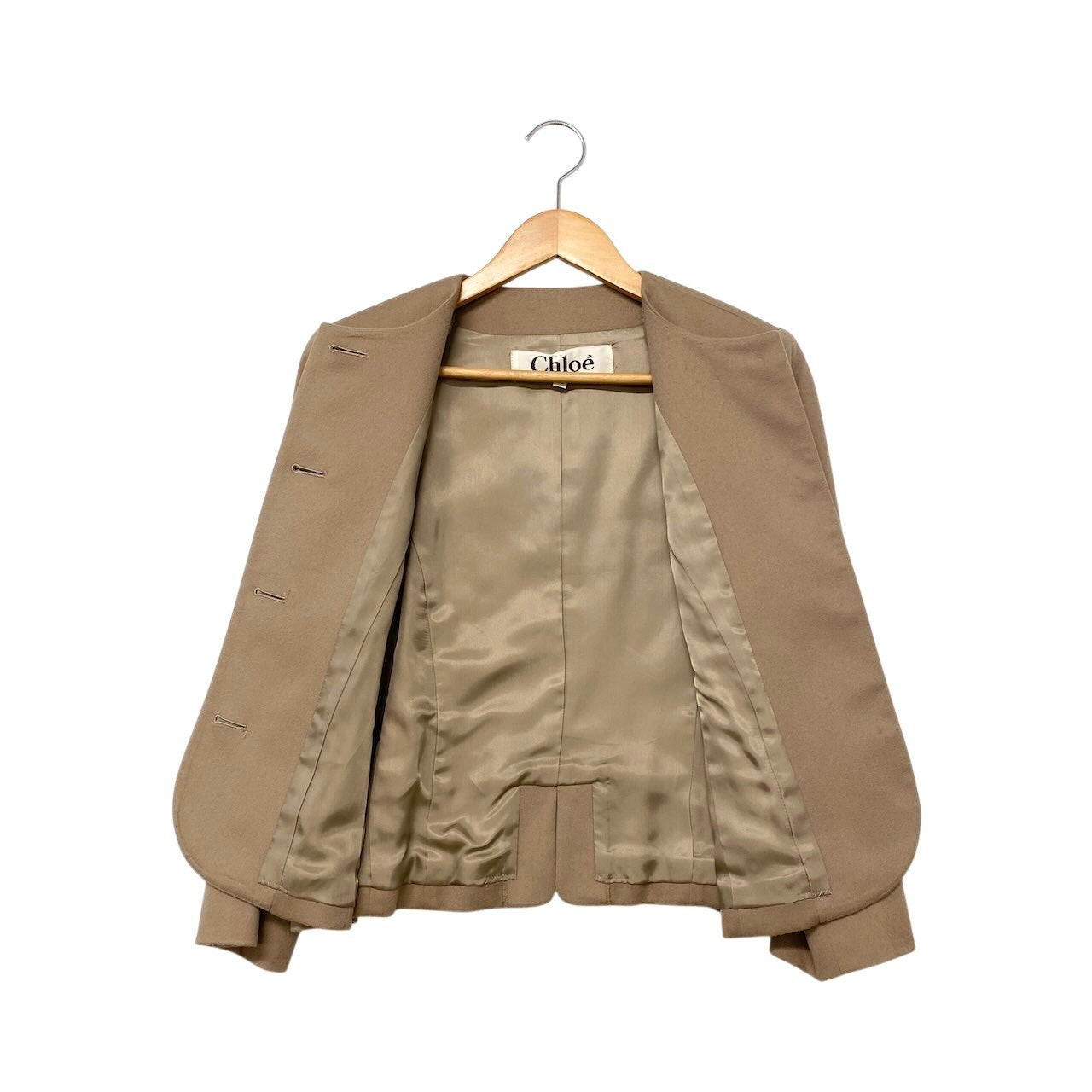 54h21 Chloe クロエ セットアップ スカートスーツ ノーカラージャケット タイトスカート サイズ40 ベージュ ウール100％ レディース 女性用u02t