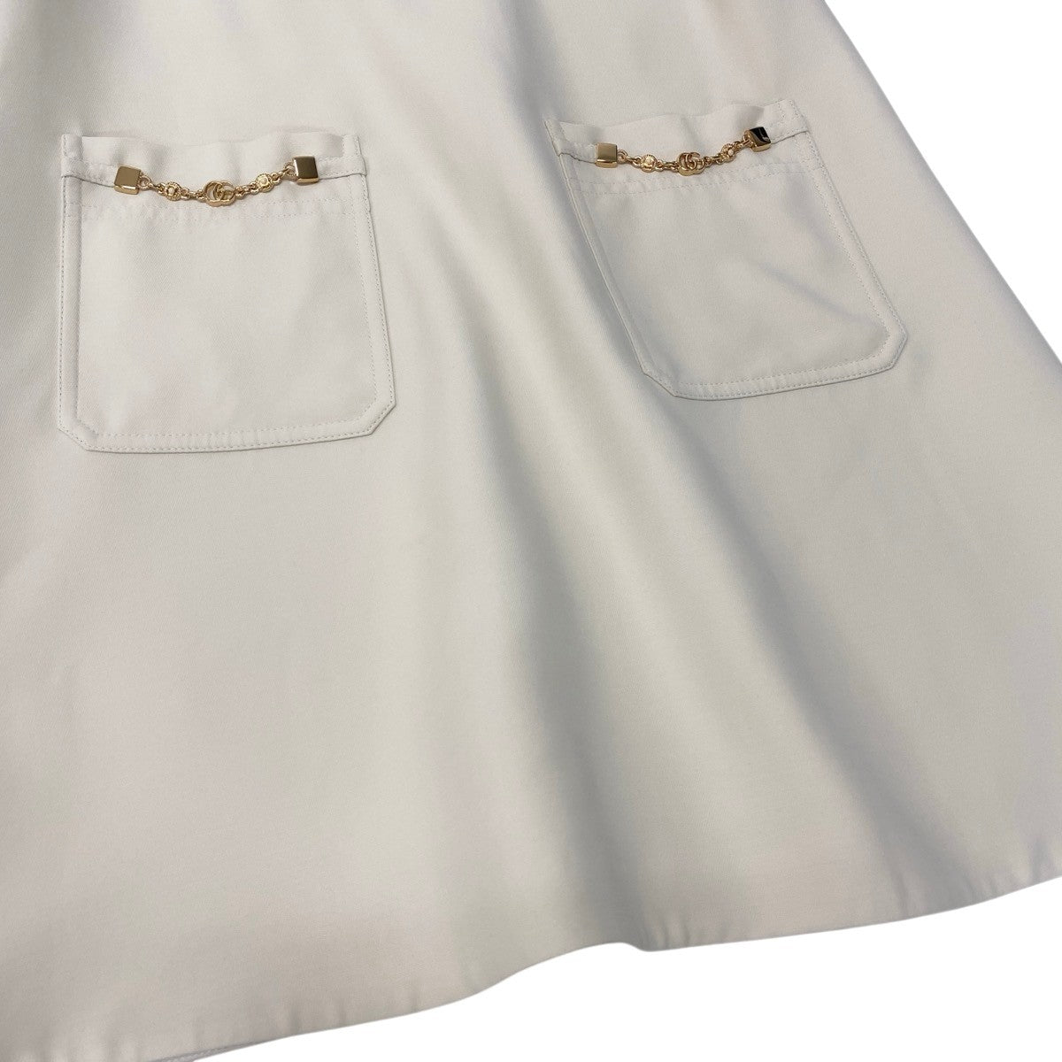Hf12 【未使用タグ付】 GUCCI グッチ ダブルG チェーン ショートスリーブ ポロワンピース 661672 サイズ40 アイボリー レディース 女性用k02i