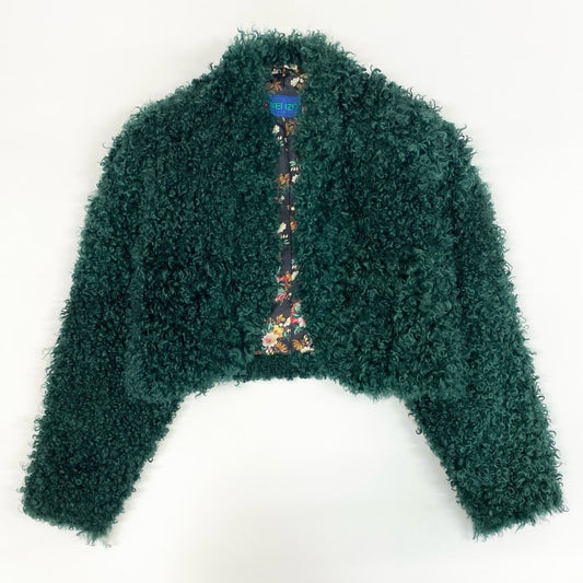 67j6 《美品》 KENZO ケンゾー ファージャケット ファーカルガンプレート 裏地花柄 レディース 女性用 9 グリーンu02t