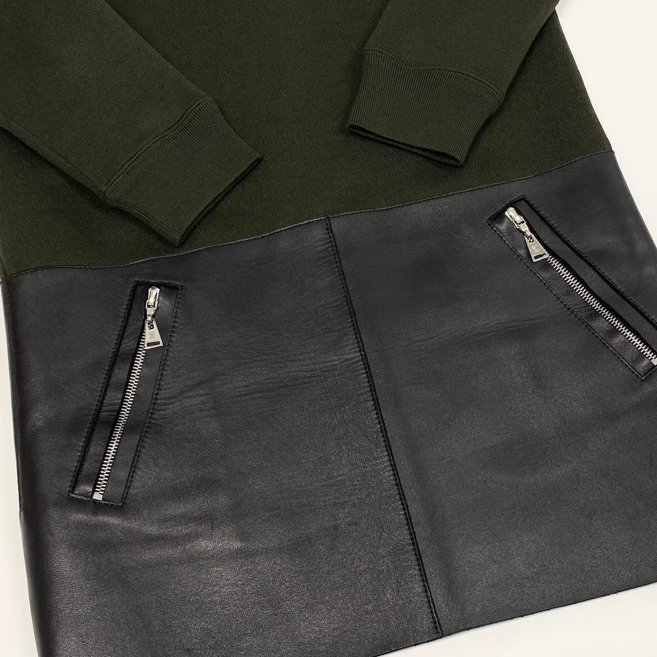 Ec31 《美品》 LOUIS VUITTON ルイヴィトン レザー切替 スウェットワンピース Switching Leather Jersey Dress XS ディープグリーン ブラックt18r