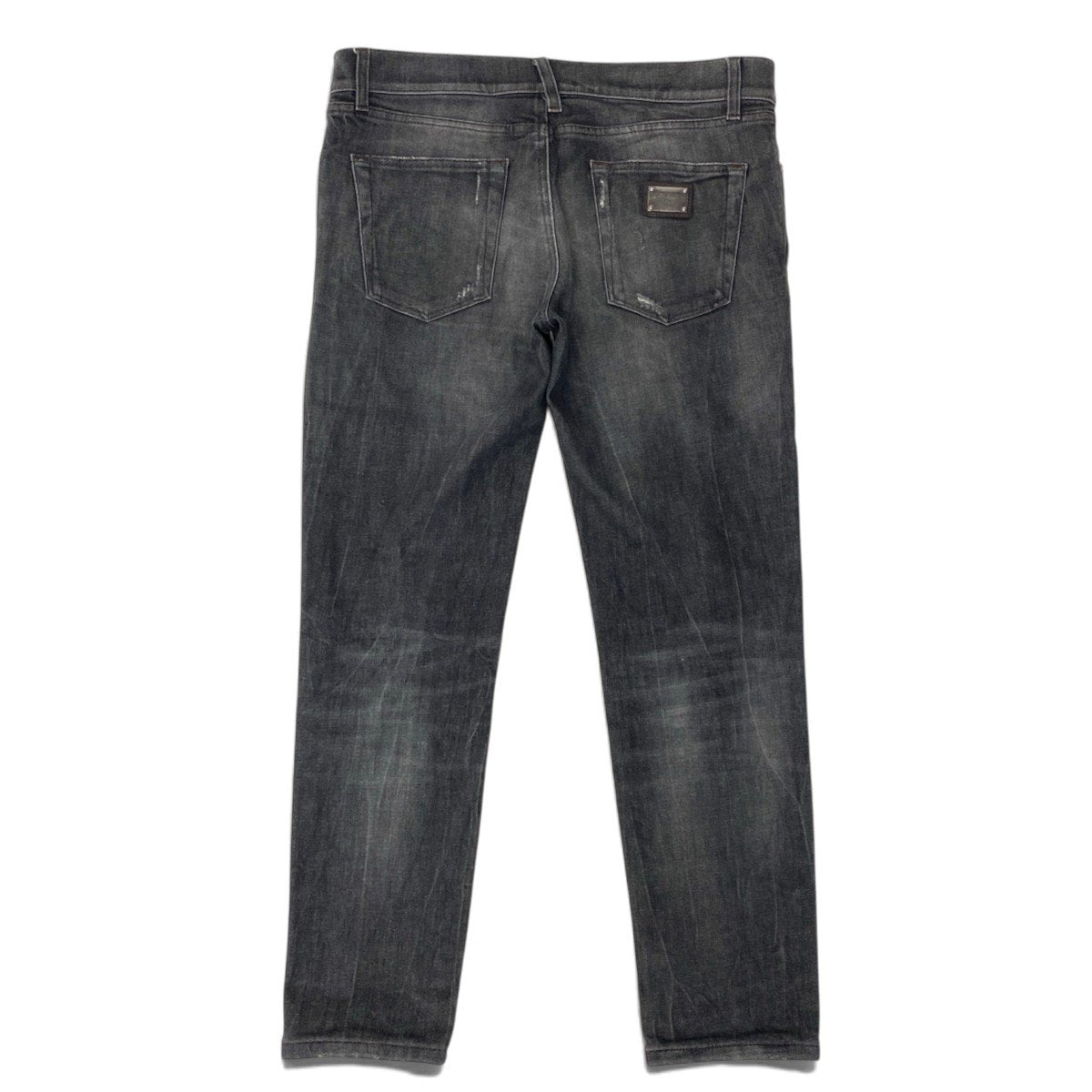 91h3 DOLCE＆GABBANA ドルチェアンドガッバーナ デニムパンツ 14stretch ジーンズ イタリア製 ダメージ加工 ロゴプレート コットンブレンド 50 ブラック メンズ 男性用o07t