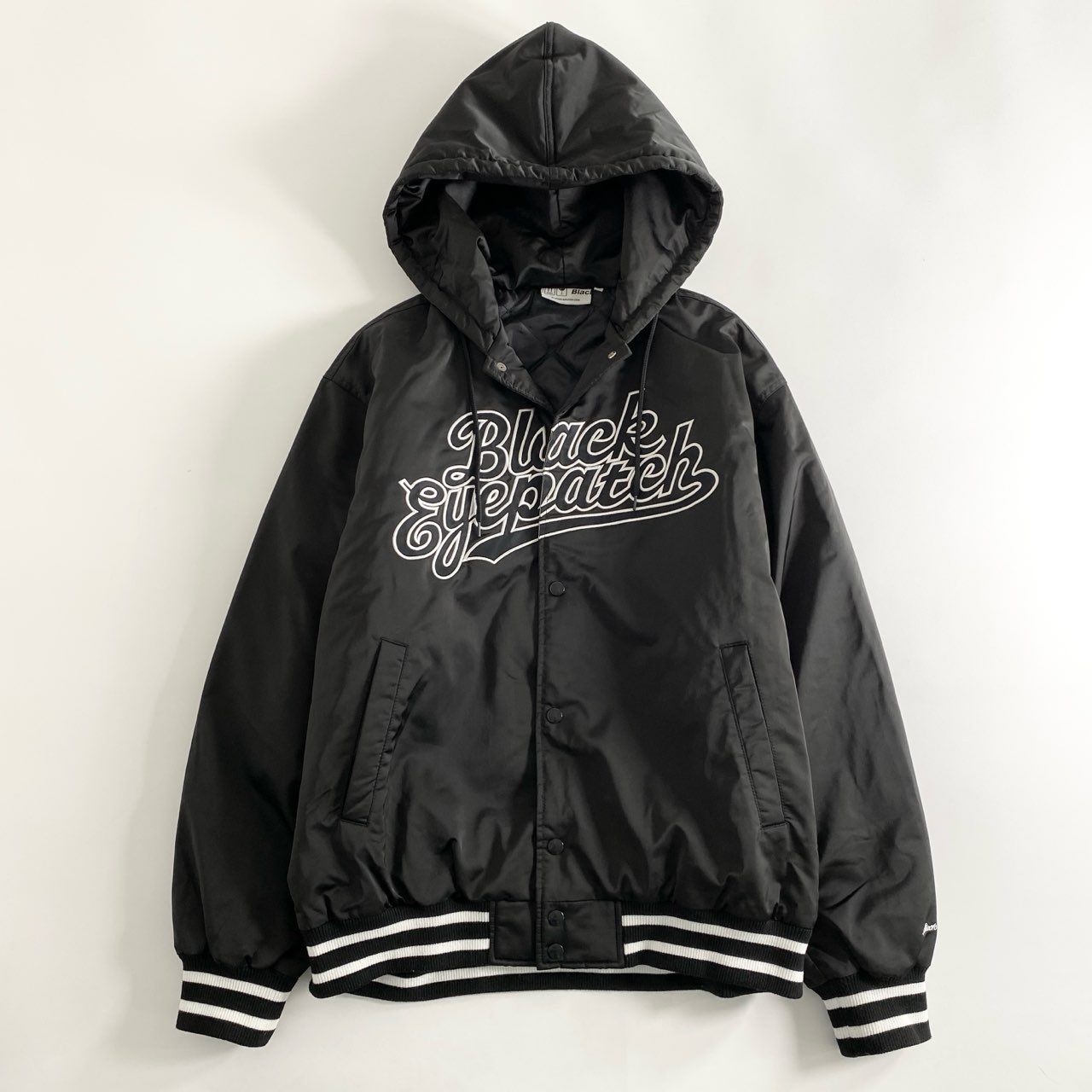 12d14 BlackEyePatch ブラックアイパッチ 22SS NYLON HOODED STADIUM JACKET ナイロン フーデッドスタジアムジャケット スタジャン Lサイズ ブラック