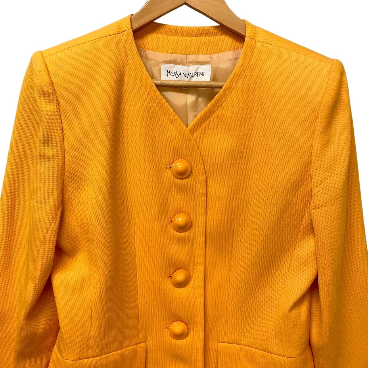 14g5 YVES SAINT LAURENT イヴサンローラン ノーカラージャケット ウールジャケット サイズ36 イエロー レディース 女性用u02t