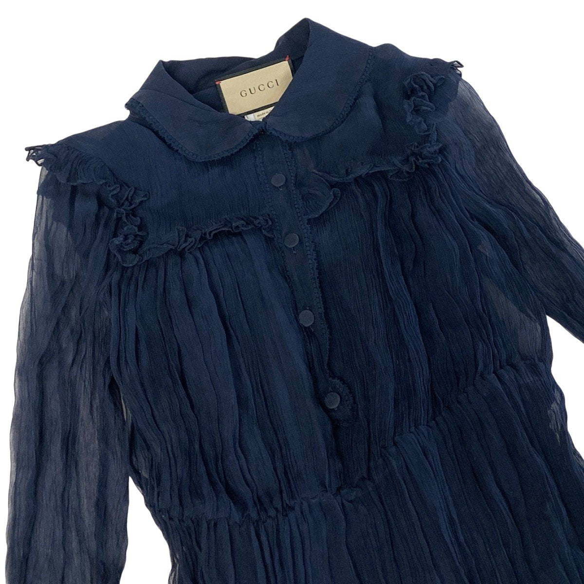 Ej23 【美品】 GUCCI グッチ シフォンドレス ワンピース 691487 ZHS78 サイズ36 ネイビー レディースo07t