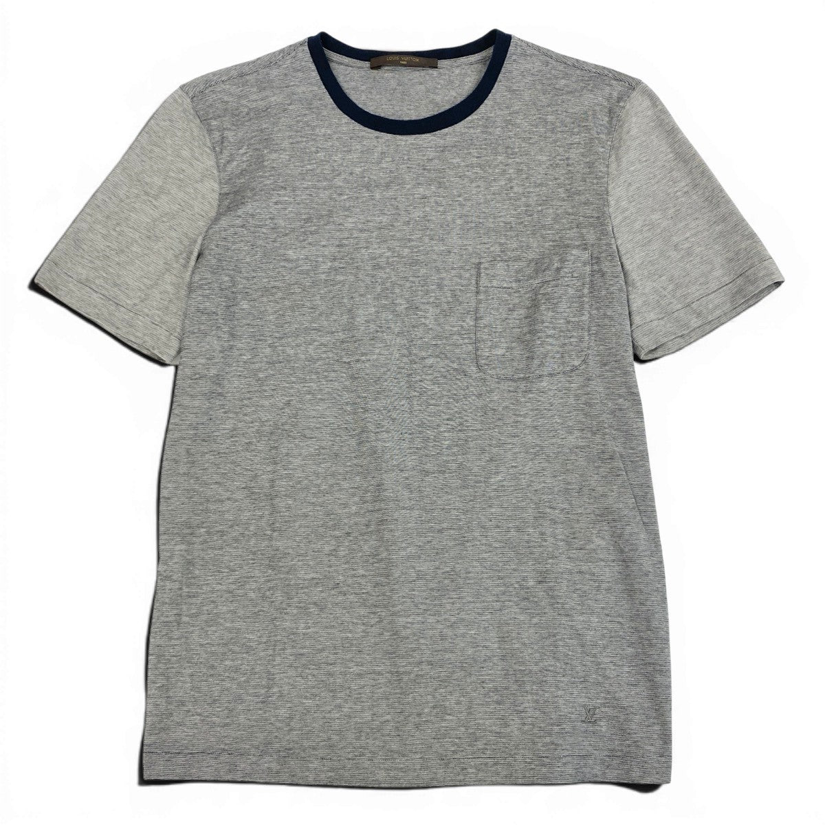84e29【美品】 LOUIS VUITTON ルイヴィトン クルーネック 半袖Tシャツ 袖切替 バイカラー LVロゴ刺繍 カシミヤ混 サイズS グレー系 メンズ 紳士服u02t