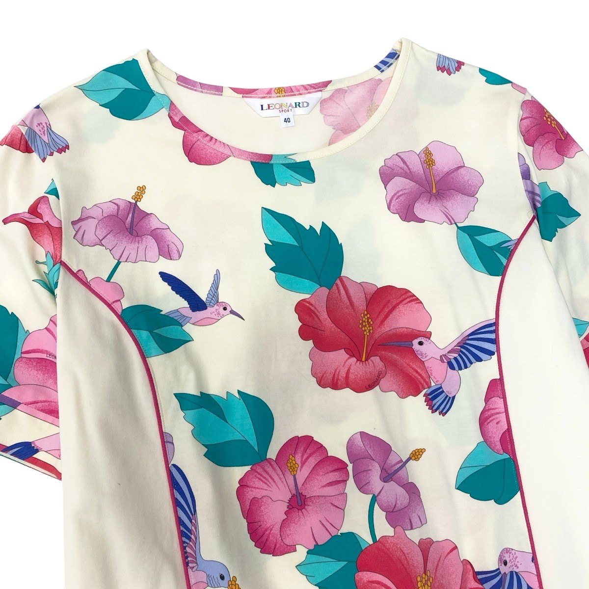 52h18 LEONARD レオナール 半袖Tシャツ カットソー トップス ストレッチ素材 40 イエロー レディースu02t