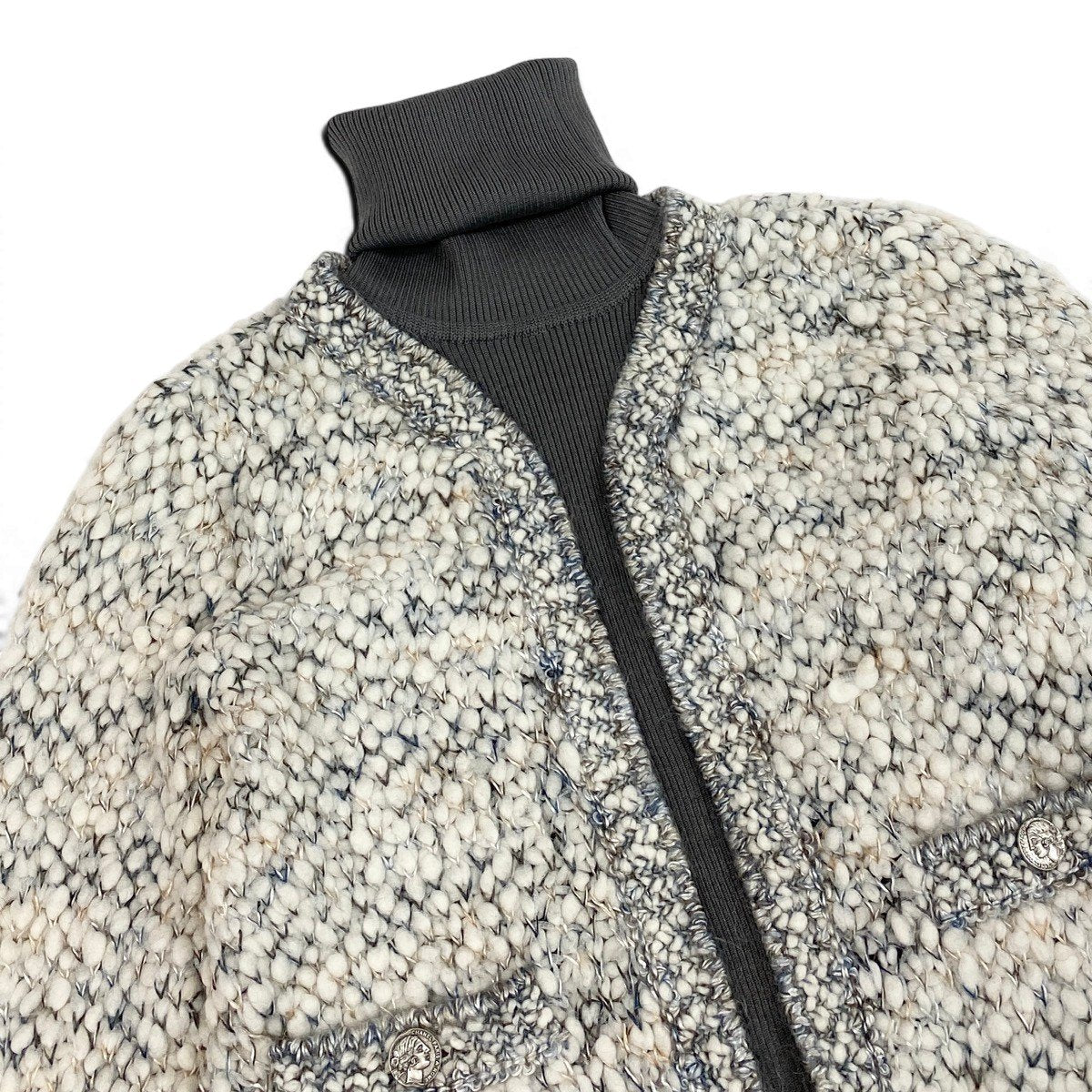 Cg10 【美品】CHANEL 2016年 シルクウール ドッキングドレス P54439 34サイズ グレー系 ウール100％ レディース 女性用ta1