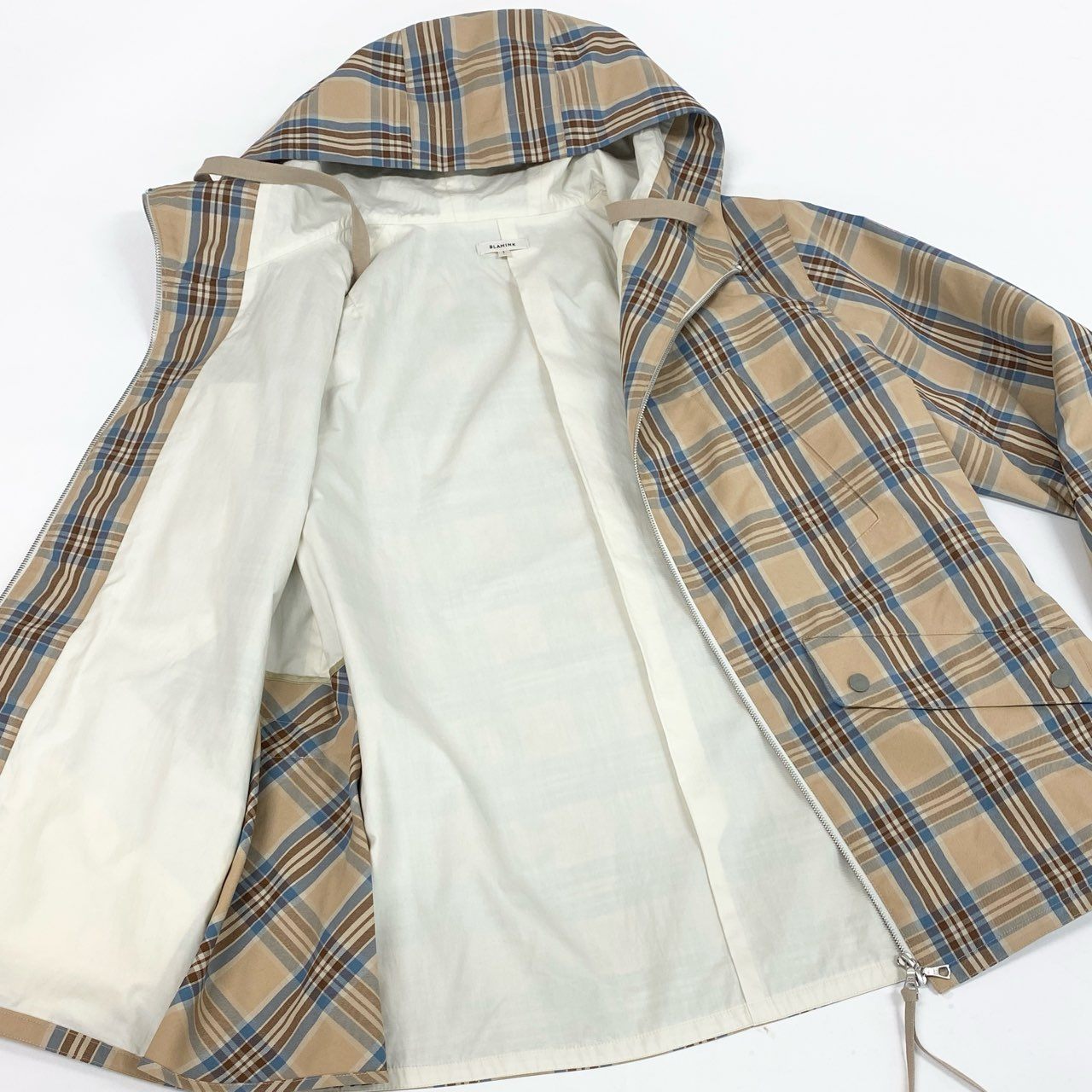 69L17 【美品】BLAMINK ブラミンク 完売品 ポリエステルチェックフーデッドパーカ ジャケット アウター 7925-230-0301 1サイズ マルチカラー レディースu02t