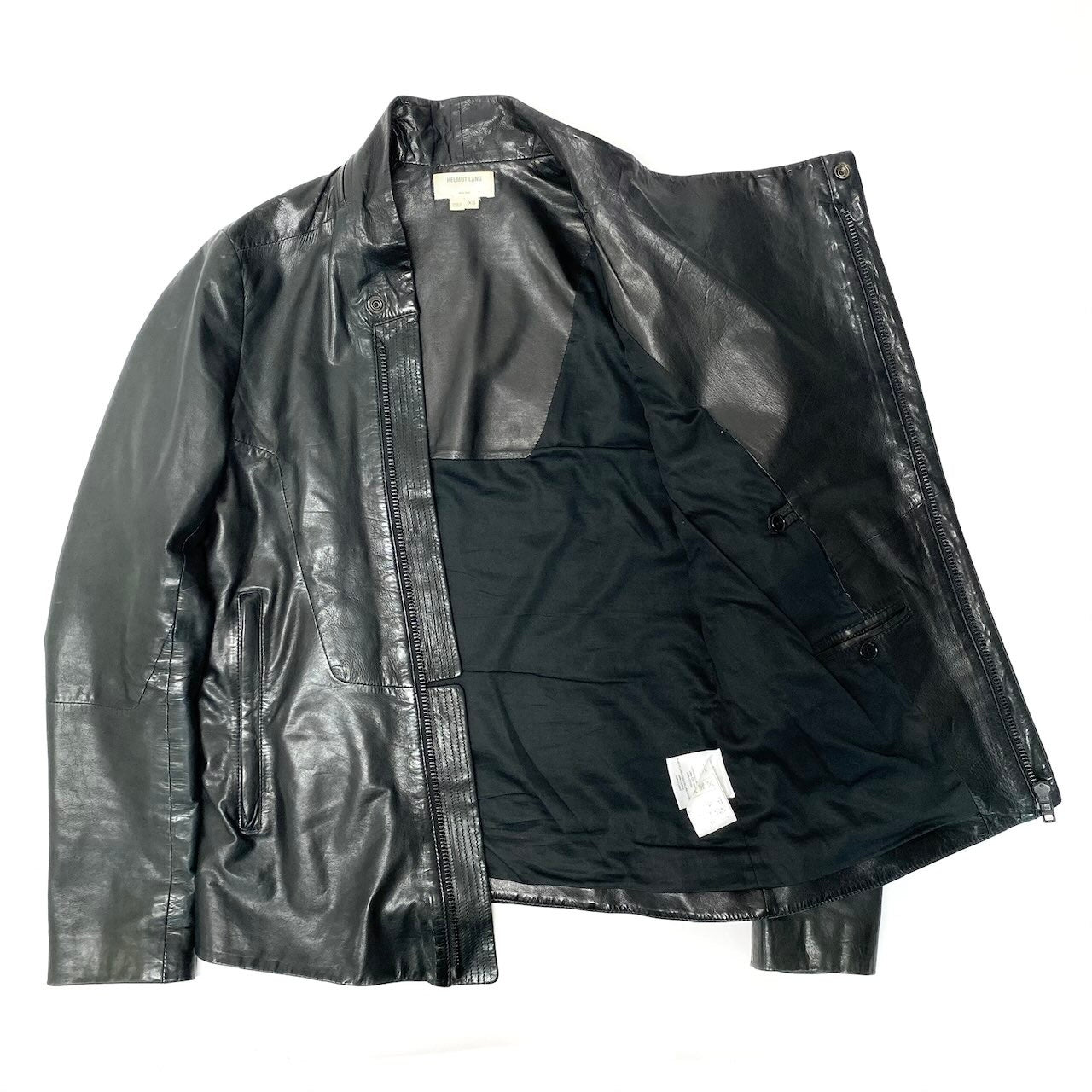 25e10 HELMUT LANG レザーラーダースジャケット ジップレザージャケット 17-9104001 XSサイズ ブラック 羊革 メンズ 男性用k02i
