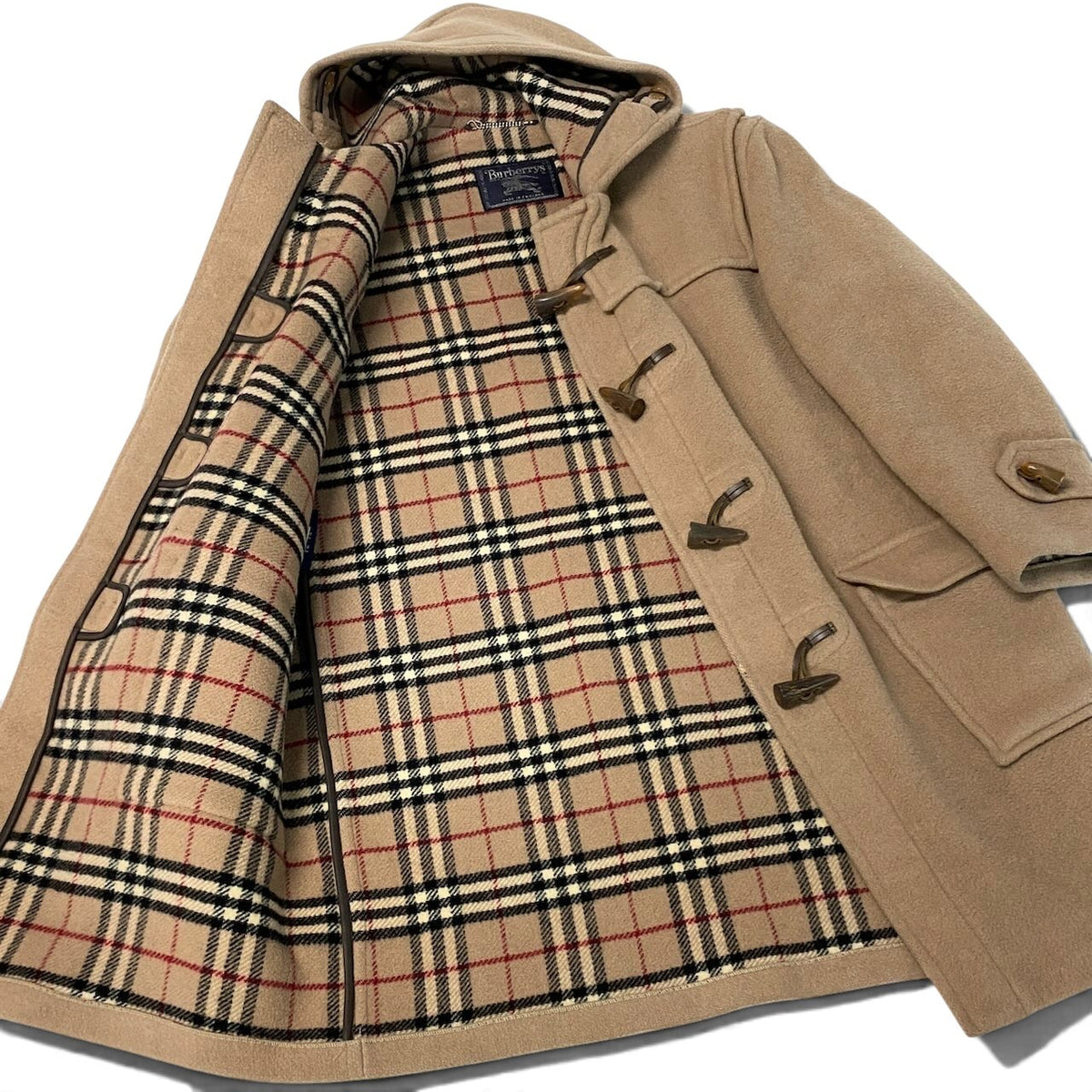 j29 Burberrys ダッフルコート ノバチェック アウター イングランド製 ベージュ ウール100％ メンズ 男性用u02t