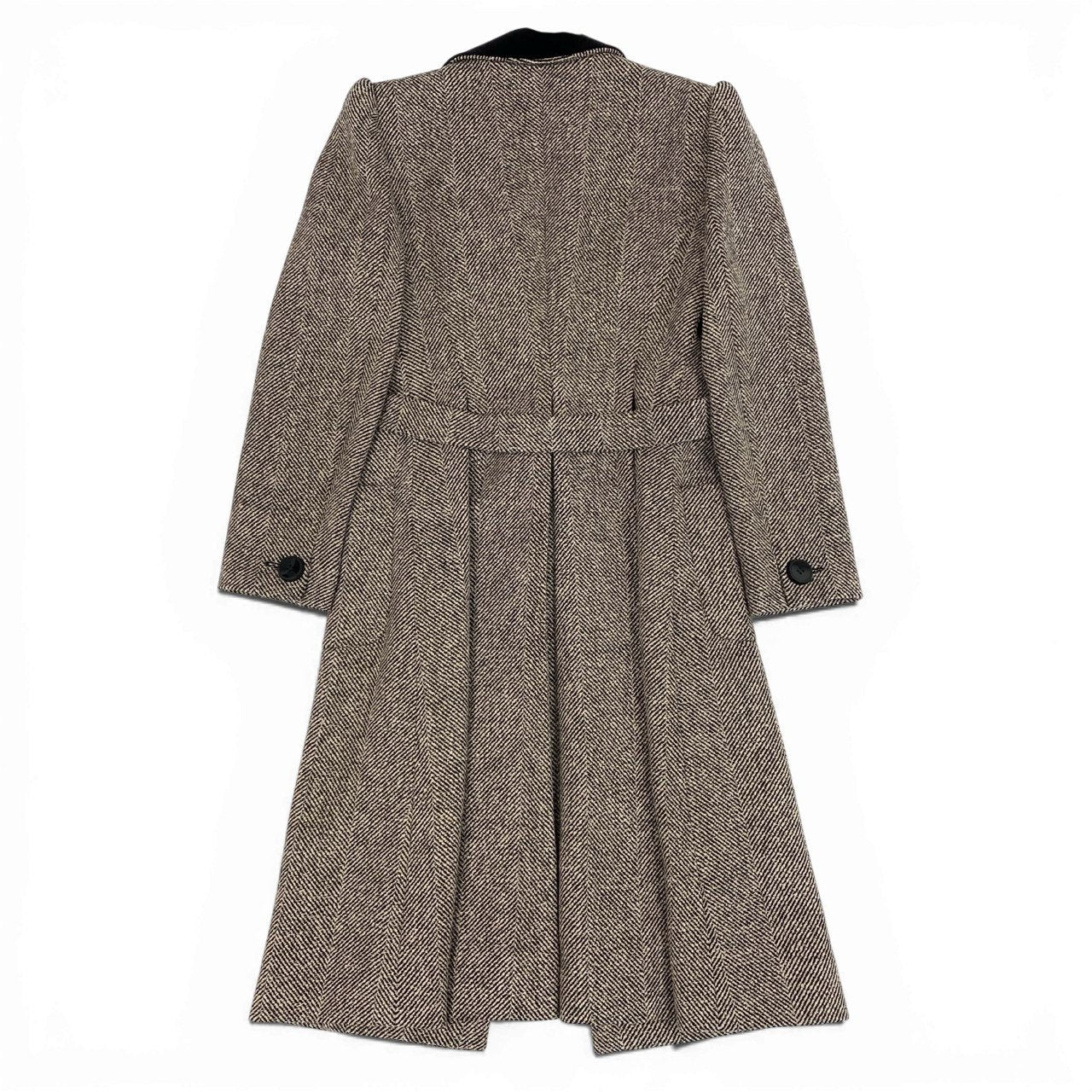 58a21 Vintage VALENTINO BOUTIQUE ヴァレンティノ ブティック チェスターコート ツイード ロングコート ヘリンボーン ウール混 レディース 女性用 サイズ6 ブラック ベージュu02t