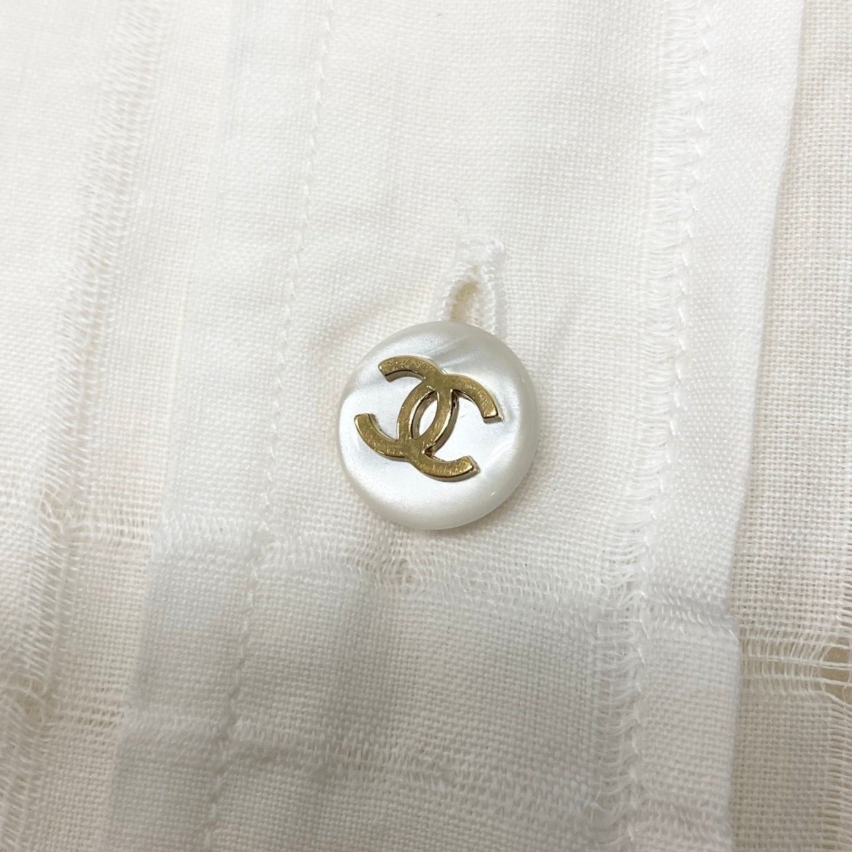 Cf11 CHANEL シャネル 90's ココマークボタン ロングスリーブ リネンシャツ チェック柄 サイズ38 ホワイト リネン100％ レディース メンズ可k02i