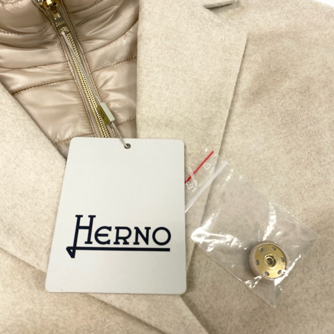 37a19 【未使用】 HERNO ヘルノ ピュアカシミア & ナイロンウルトラライトコート チェスターコート 2way ロング レディース 女性用 サイズ42 ライトベージュu02t
