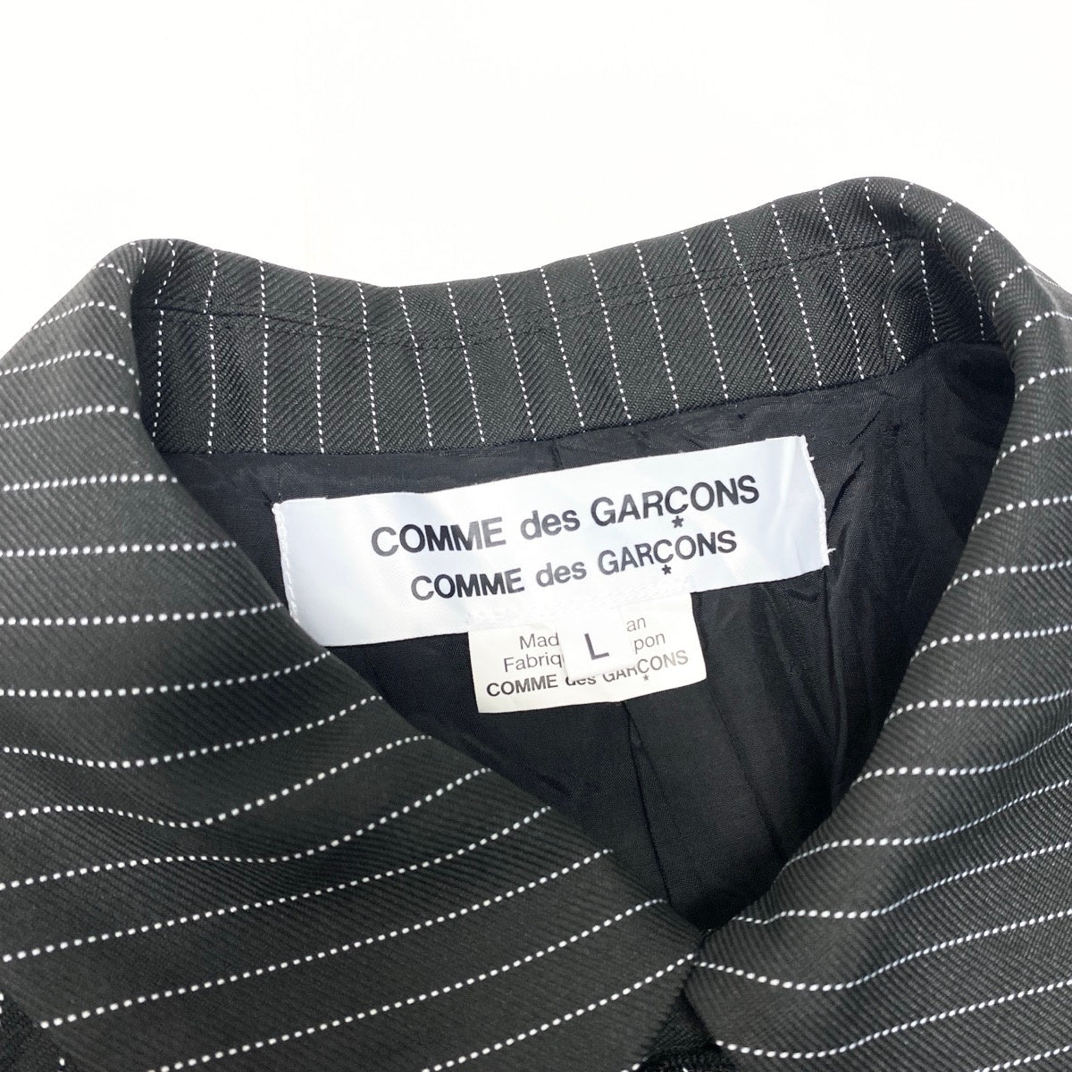 54e13 【美品】COMME des GARCONS COMME des GARCONS コムデギャルソン コムコム AD2023 シングルストライプジャケット ストライプ 4B 日本製 RM-J008 Lサイズ グレー ポリエステル100％ レディース 女性用k02i