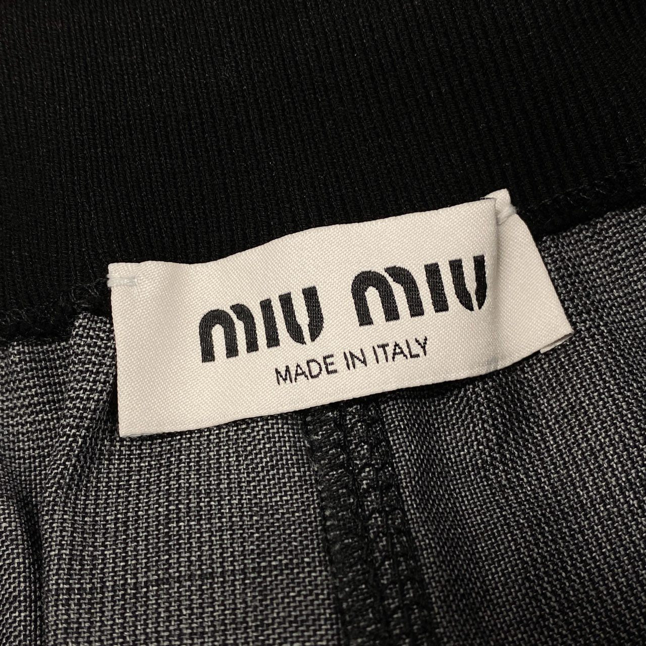 14h29 《極美品》miu miu ミュウミュウ エラスティックウエストバンド グレンプレイド パンツ ボトムス 40サイズ グレー ブラック レディース 女性用k02i