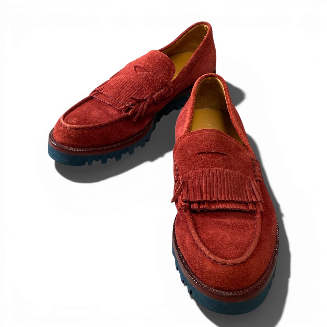 1a5 GIORGIO ARMANI ジョルジオアルマーニ ビジネスシューズ タッセル スエード フリンジ イタリア製 7 レッド メンズ 男性用k02i