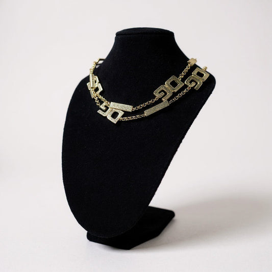 a5 DOLCE&GABBANA ドルチェアンドガッパーナ チェーンベルト ロングネックレス DGロゴ ラメ ゴールド シルバーラメ レディースk02i