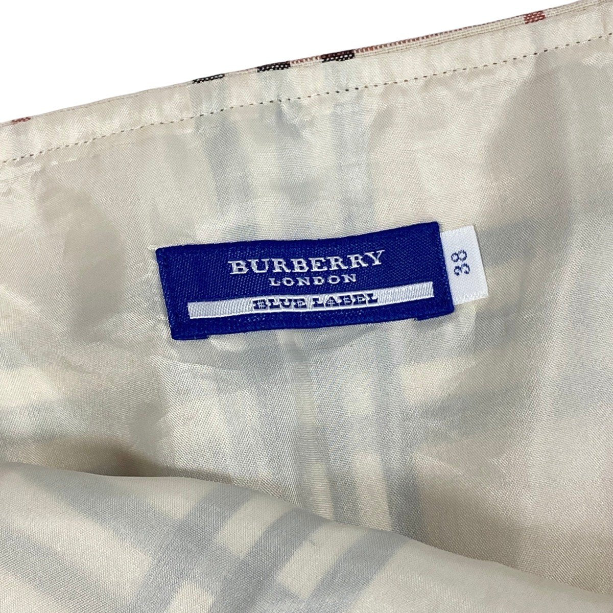 Ig19 BURBERRY LONDON BLUE LABEL バーバリーロンドン ブルーレーベル ノバチェック 裾フリル 膝丈スカート リネンブレンド サイズ38 ベージュ レディースo07t