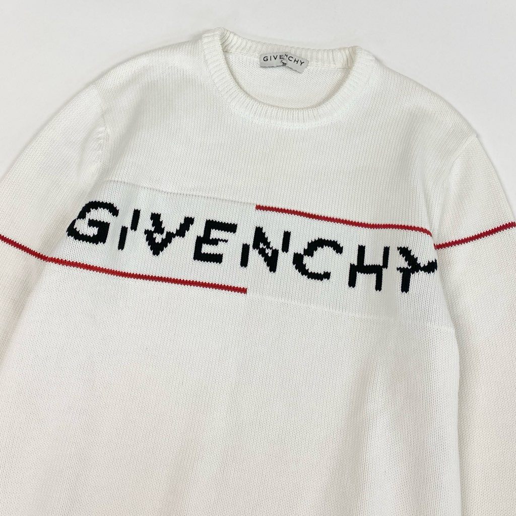 7L22 GIVENCHY ジバンシィ 長袖ニットセーター  コットンニット トップス 胸元ロゴ ホワイト コットン100％ メンズo07t
