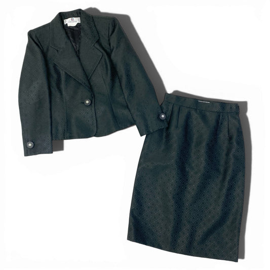 85a29《美品》 Vintage GIVENCHY ジバンシー フランス製 バックリボン ラメ総柄 セットアップ ロゴボタン ブラック レディースu02t