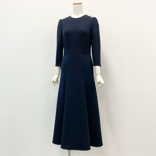51f2 BORDERS at BALCONY ボーダーズアットバルコニー パールワンピース ロングワンピース フレアスカート BD1921-2K-24 サイズ36 ネイビー レディース 日本製