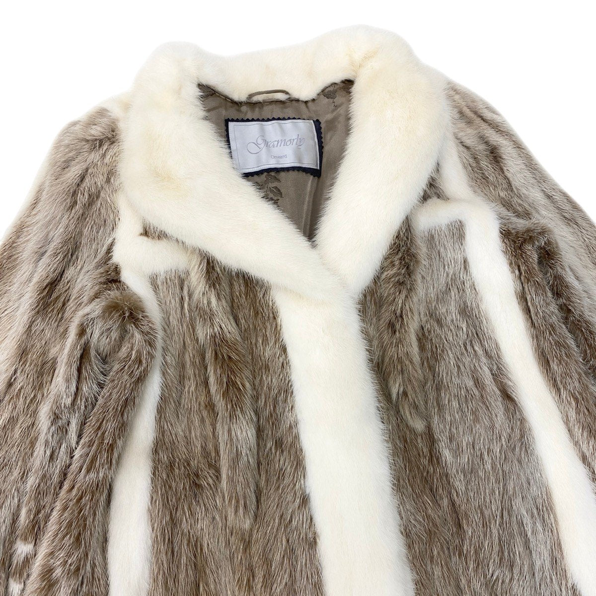 93h9 GRAMORLY 希少デザイン パールミンク  ファーコート サイズ9 ホワイト × 茶系 本毛皮 Pearl Mink Fur Coatt18r