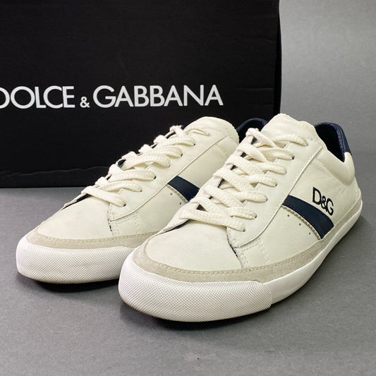 5e10 《美品》　DOLCE&GABBANA ドルチェアンドガッバーナ D&G ドルガバ 刺繍ロゴ ローカットスニーカー 9 ホワイト レザー シューズ イタリア製 箱付き