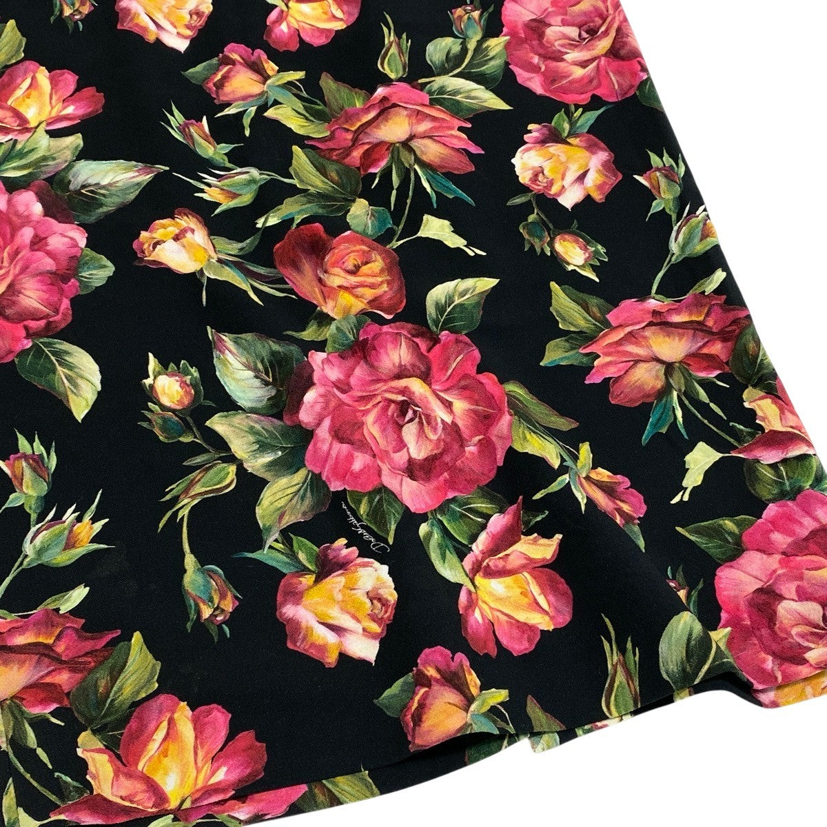 g13 【極美品】DOLCE＆GABBANA フラワープリント ミディ丈 シルクスカート イタリア製 38サイズ ブラック レディース 女性用k02ik02i
