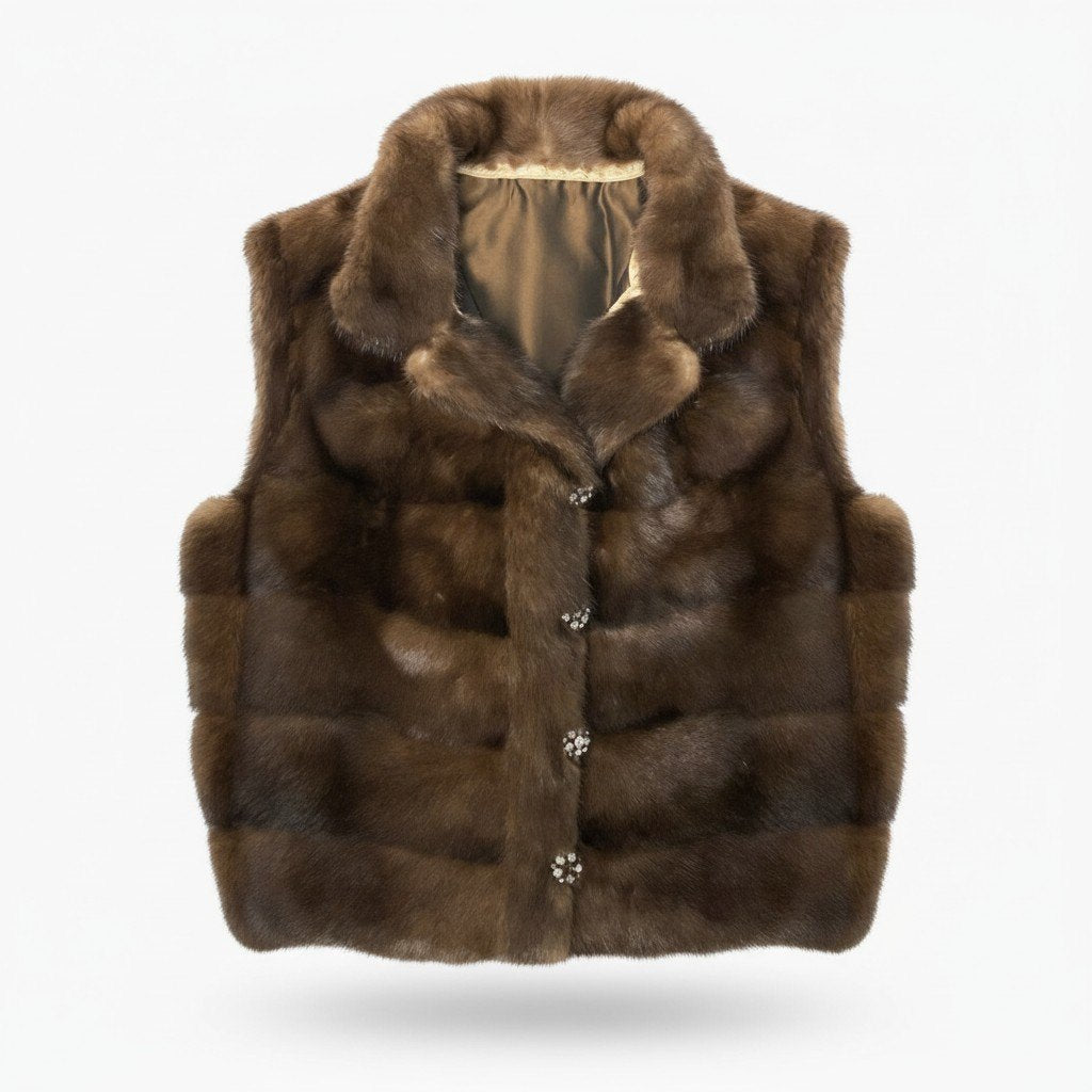 20c14 BIRGER CHRISTENSEN バーガークリステンセン デミバフミンク ミンクベスト 毛皮 装飾ボタン ブラウン ミンクファー レディースu02t