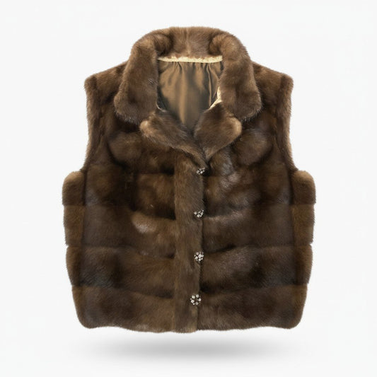 20c14 BIRGER CHRISTENSEN バーガークリステンセン デミバフミンク ミンクベスト 毛皮 装飾ボタン ブラウン ミンクファー レディースu02t