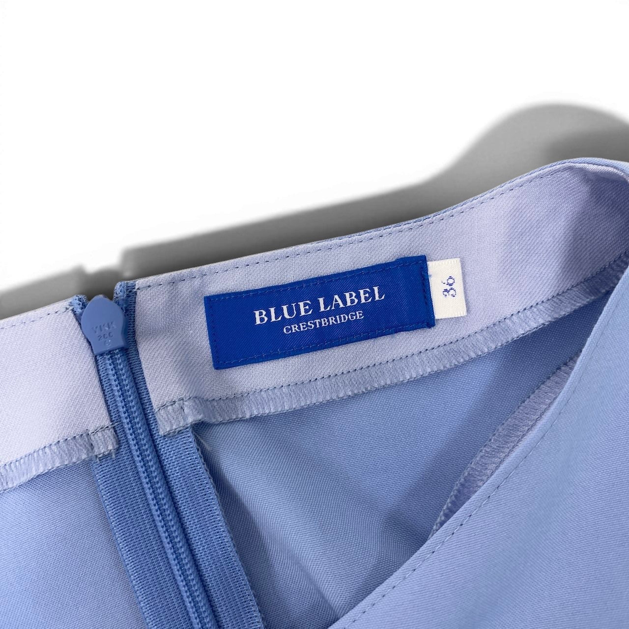 14f15 BLUE LABEL CRESTBRIDGE ブルーレーベル クレストブリッジ ノースリーブワンピース ドレス チェック柄 ベルト付き 36 ブルー ポリエステル レディースo07t