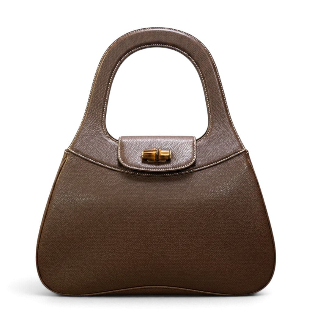 h29 GUCCI ヴィンテージ バンブー ハンドバッグ ブラウン レザー レディース 女性用ta1