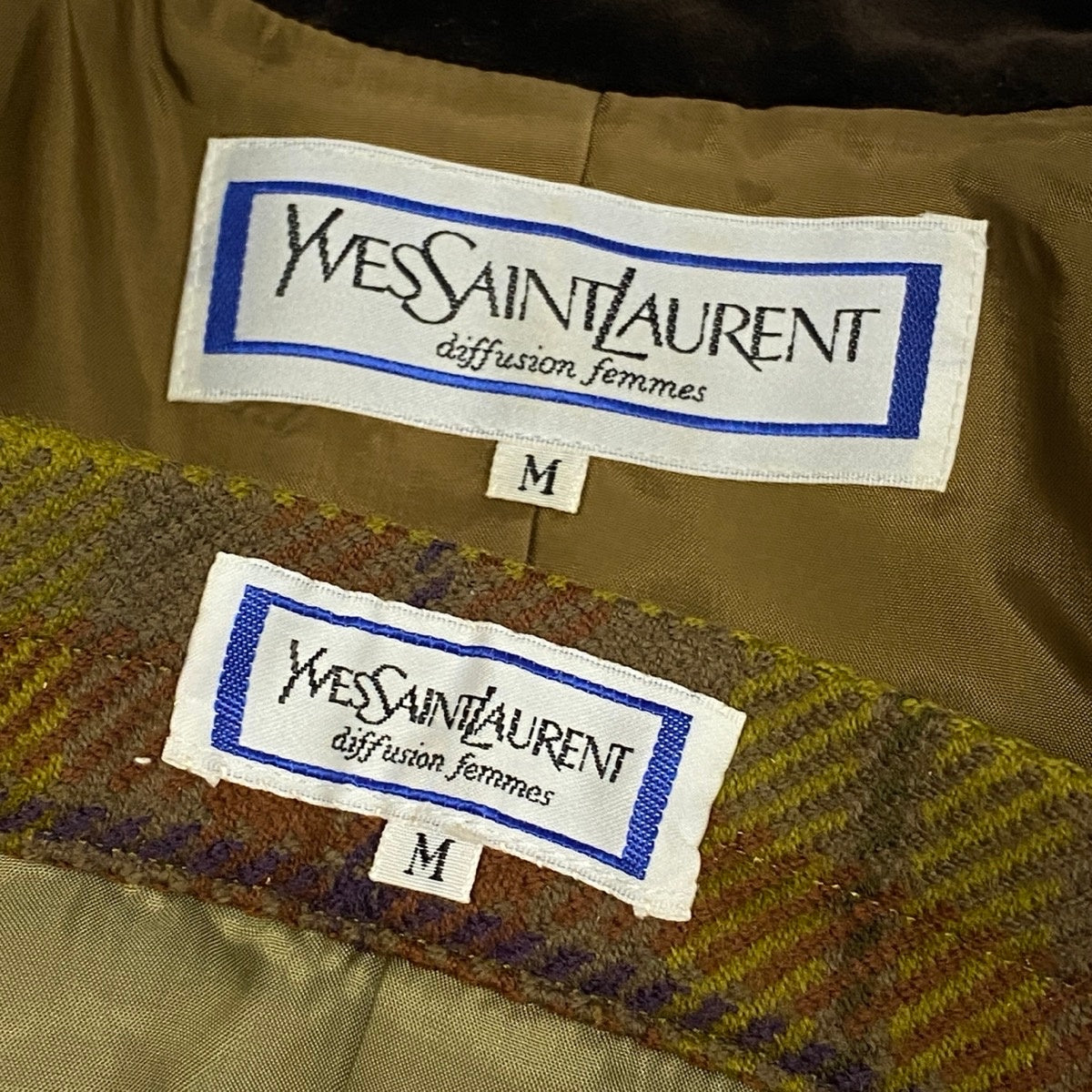 4g1 YVES SAINT LAURENT イヴサンローラン セットアップ スカートスーツ チェック柄 サイズＭ マルチカラー ウール100％ レディースu02t