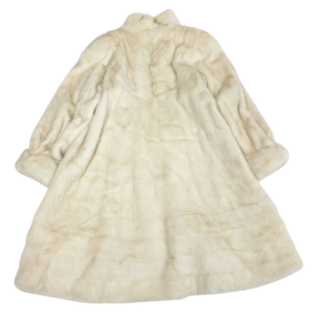 84k5 《希少》 パールミンク 超ロングコート 106cm ホワイト 最高級本毛皮 裾横段デザイン MINK FUR リアルファーt18r