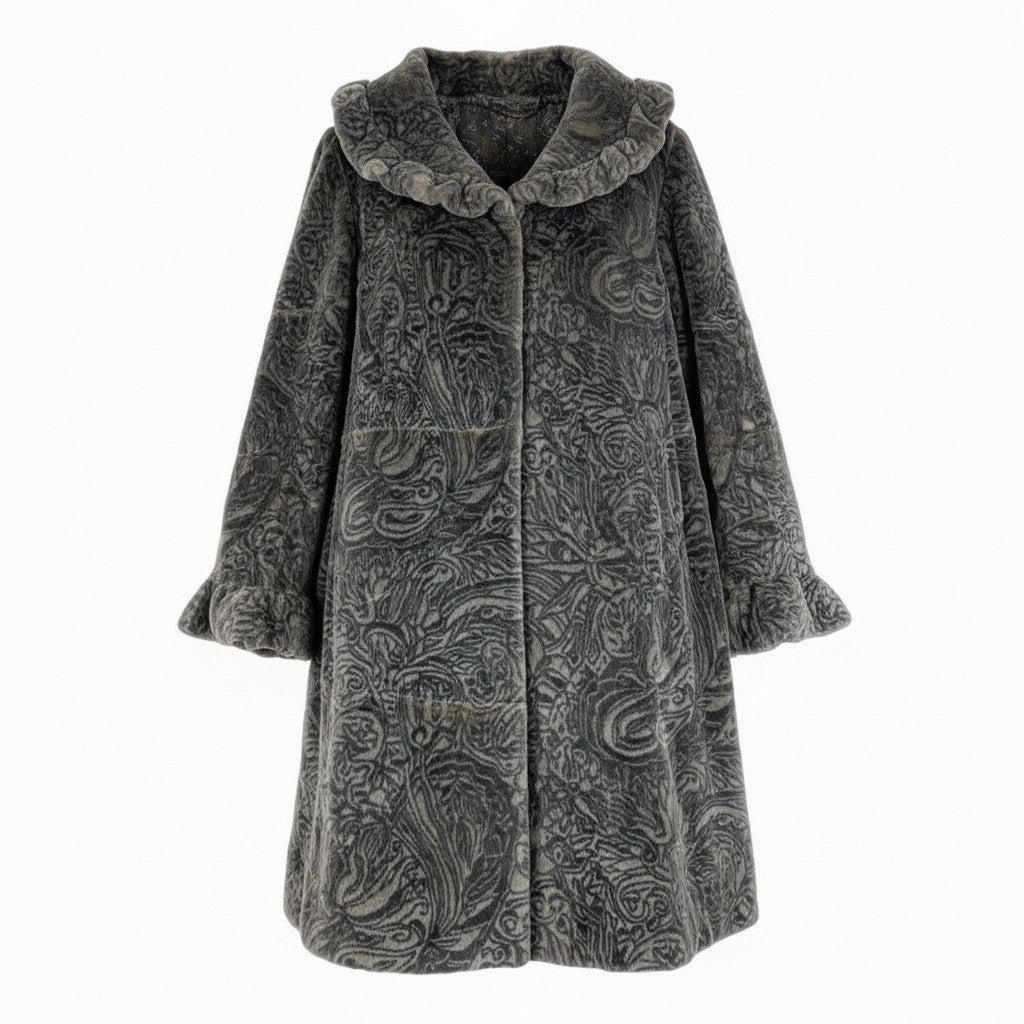 7b22 希少デザイン シェアード ロングコート サイズF パープル 本毛皮 総柄 Shared Fur Long Coatt18r