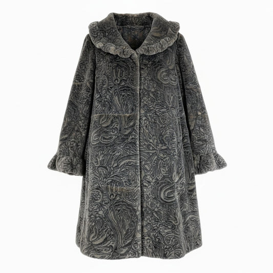 7b22 希少デザイン シェアード ロングコート サイズF パープル 本毛皮 総柄 Shared Fur Long Coatt18r