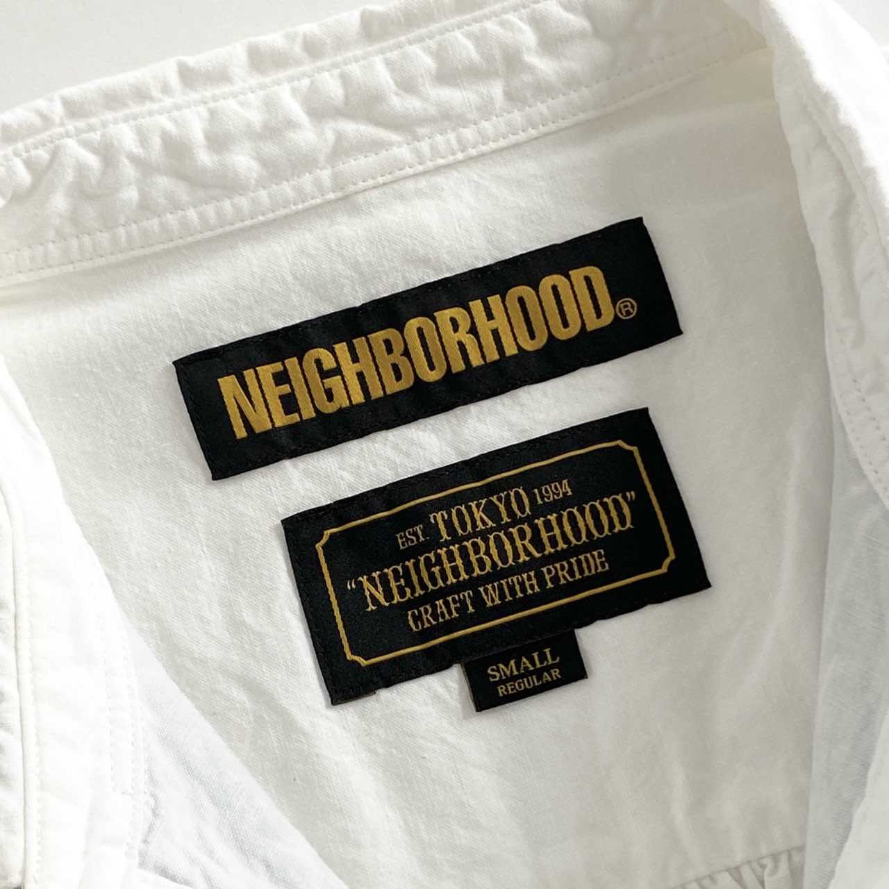 59g26 NEIGHBORHOOD ネイバーフッド EMB/CL-SHIRT 半袖シャツ ショートスリーブ バックギャザー 日本製 181AQNH-SHM02 Sサイズ ホワイト コットン リネン